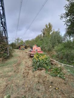 Photo d'entretien de la ripisylve du Girou sous la ligne à haute-tension